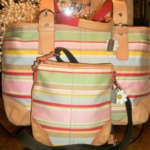 Coach Hampton Stripe Daisey Tote with Crossbody